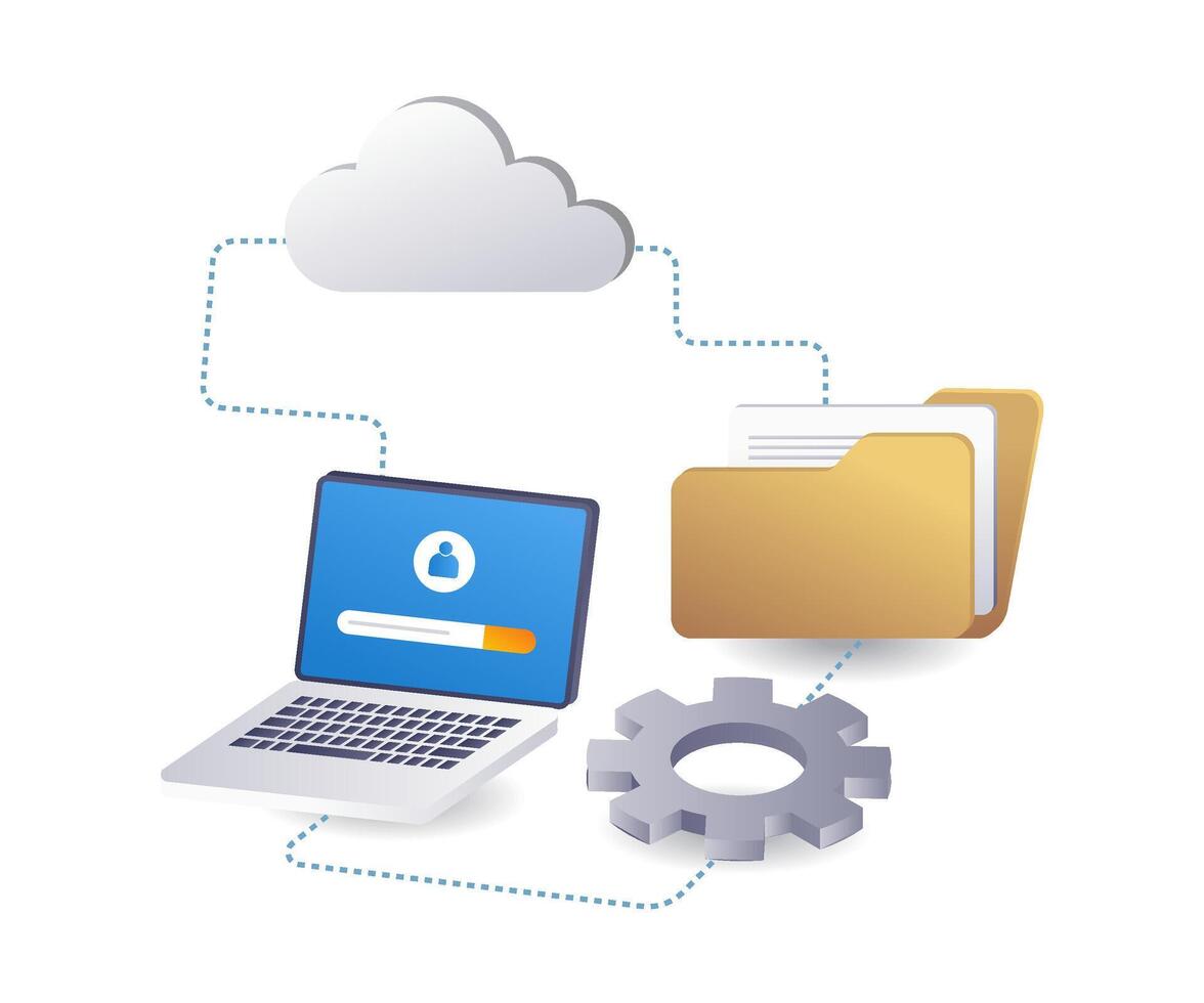 nuvem servidor dados armazenamento processo pasta tecnologia infográfico plano isométrico 3d ilustração vetor