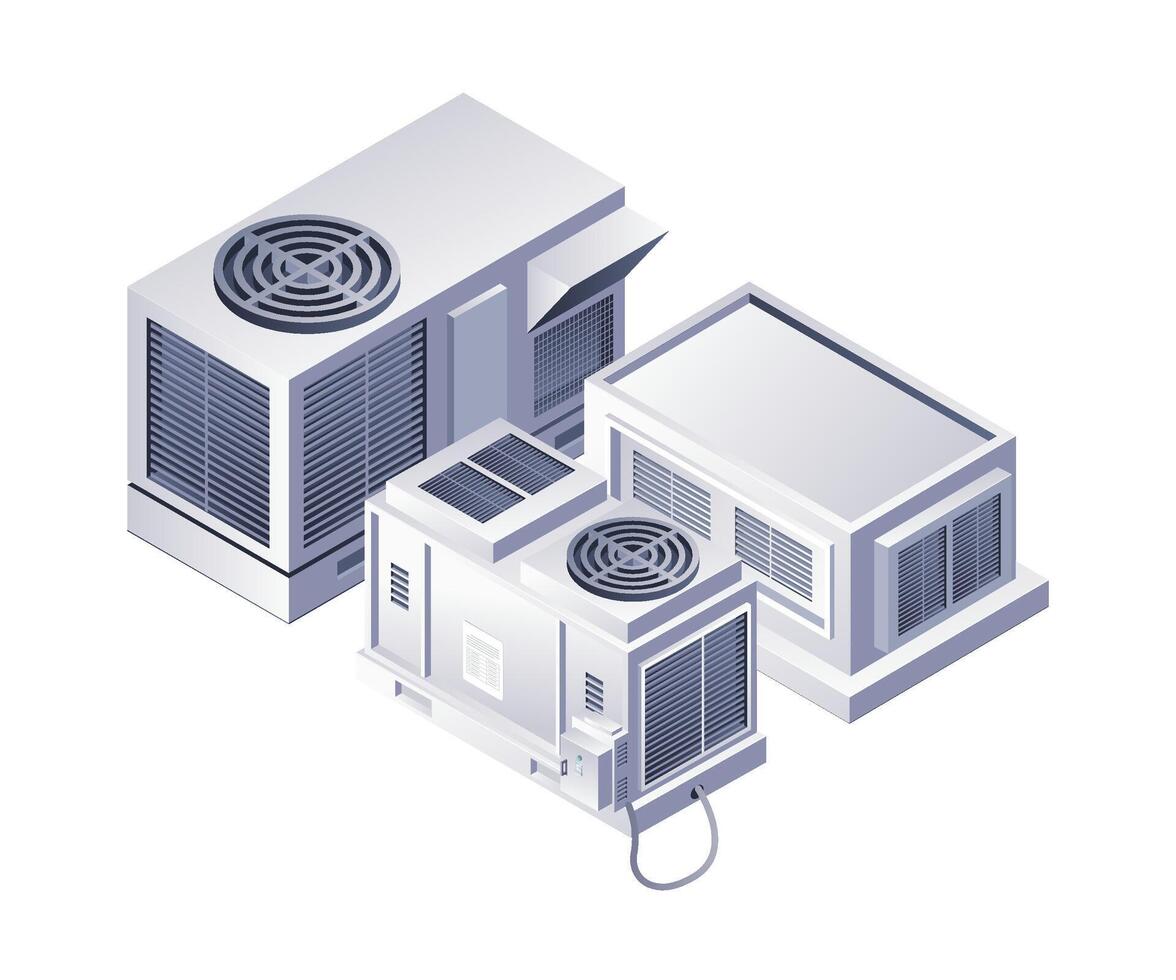 industrial hvac refrigeração equipamento infográficos plano isométrico 3d ilustração vetor