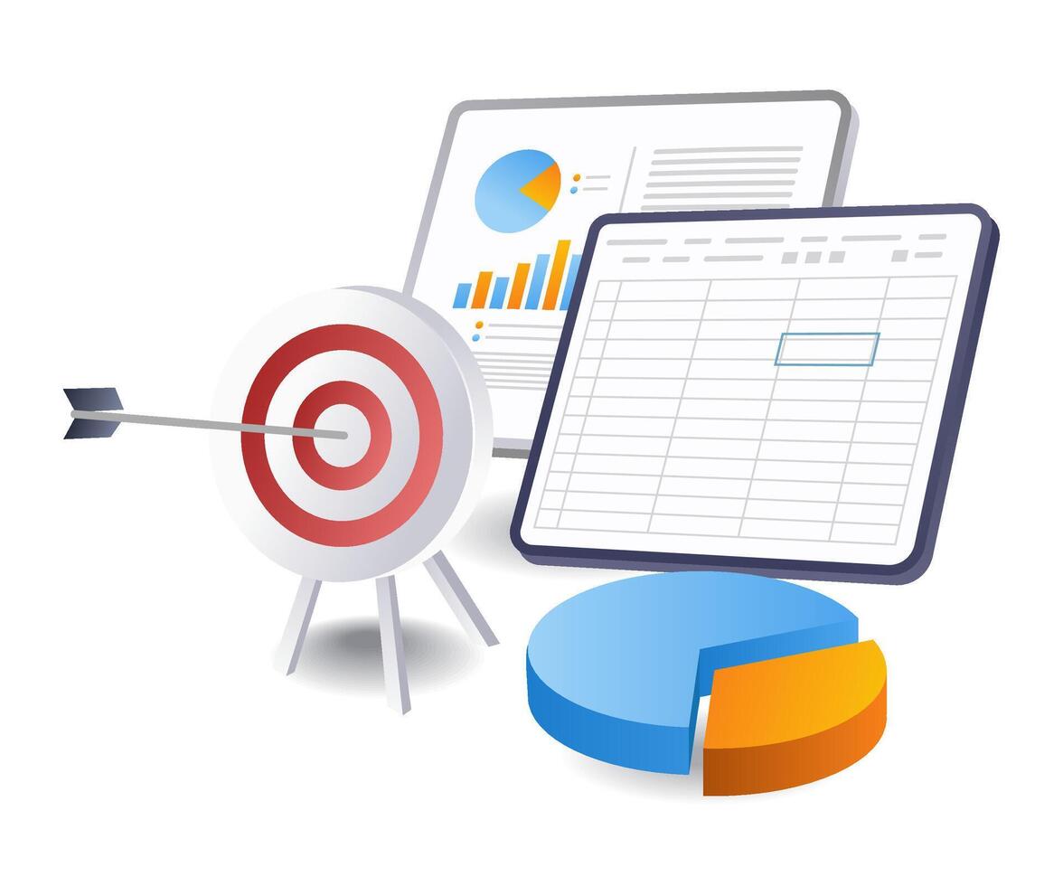 o negócio crescimento Cálculo alvos tecnologia infográficos plano isométrico 3d ilustração vetor