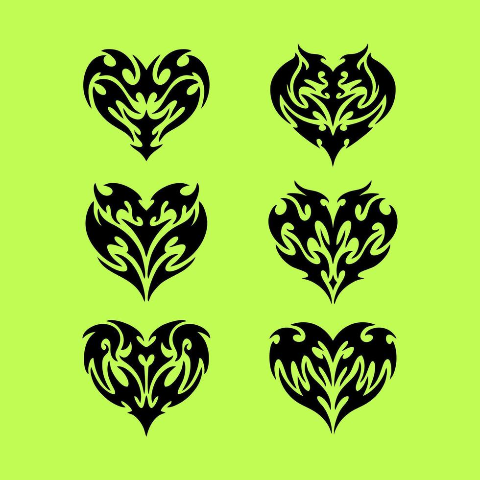 coração tatuagem Projeto chamas e fogo coração e amor símbolos gótico tatuagens e impressão vetor