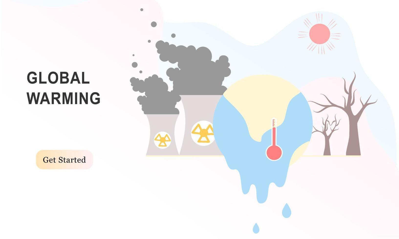 conceito de design plano de aquecimento global para página de destino. ilustração em vetor plana moderna adequada para web, dispositivos móveis e interface do usuário. poluição, aquecimento do solo, alto grau, mudanças climáticas, conceito de clima quente.