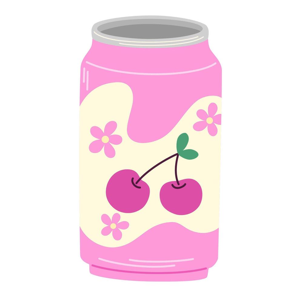 refrigerante bebida, cereja limonada dentro lata. efervescente carbonatado baga com sabor bebida, frio verão coquetel dentro alumínio pode. refresco dentro metal jar. plano ilustração isolado vetor