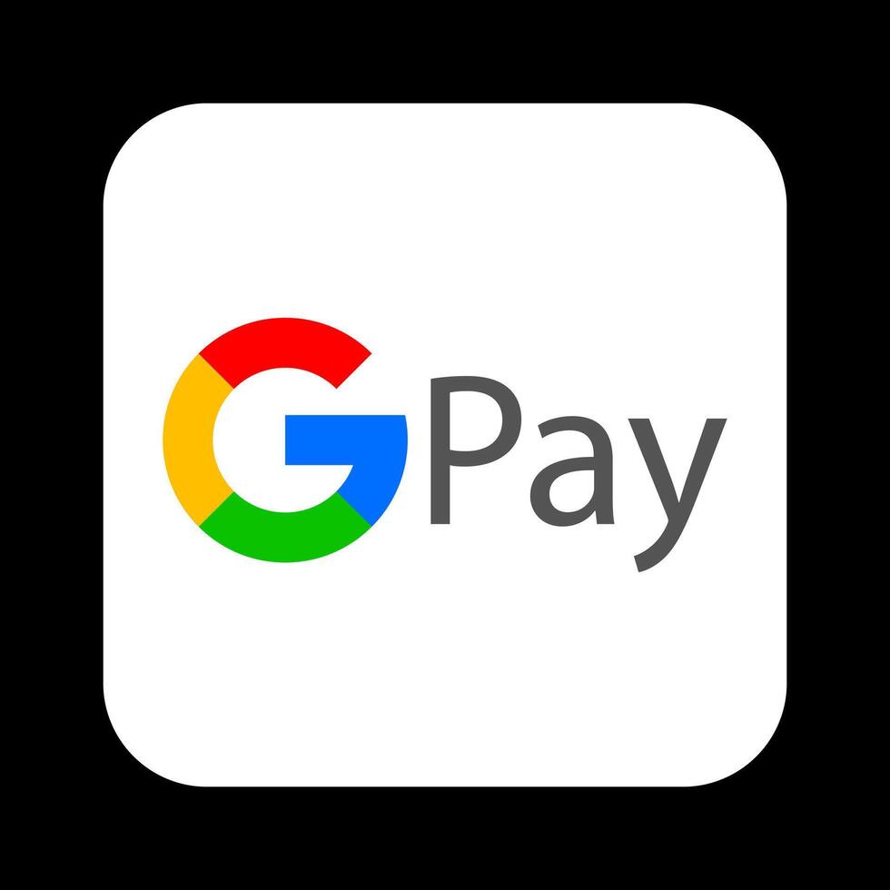 branco Google pagar logótipo em luz azul fundo. logotipo, Móvel Forma de pagamento sistema, eletrônico carteira, sem contato, nfc, para andróide operativo sistema, gpay. editorial. vetor