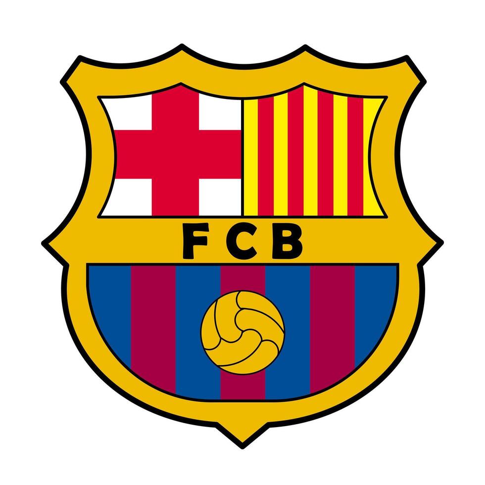 fc Barcelona emblema em icônico blaugrana pano de fundo. lendário futebol clube, espanhol la liga, icônico crista e cores. editorial vetor