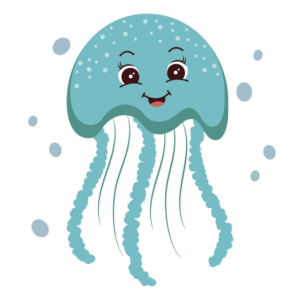 desenho animado medusa oceano animal exótico embaixo da agua fofa criatura marinho vida isolado fundos vetor
