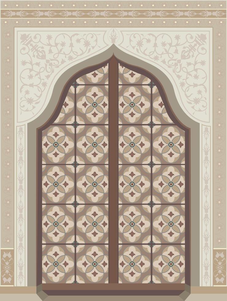 elegante Mughal inspirado Palácio porta ilustração com intrincado motivos vetor