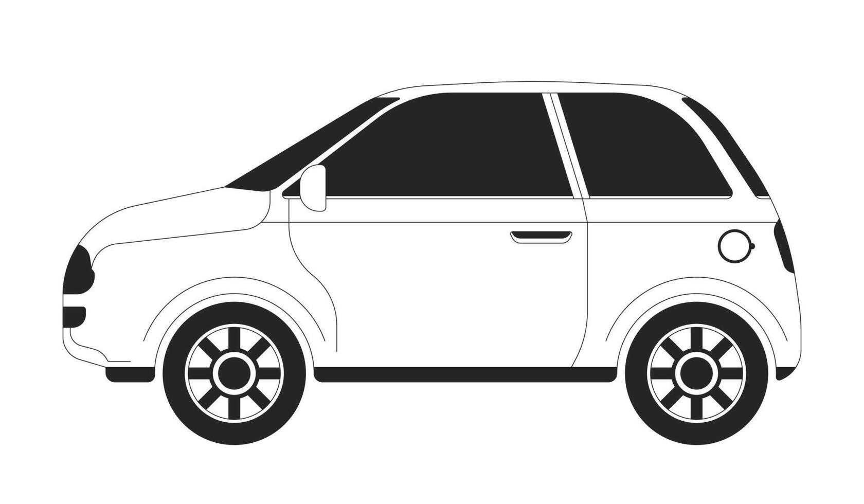 hatchback carro modelo Preto e branco 2d linha desenho animado objeto. confortável família automóvel. dirigindo auto isolado esboço item. dois porta transporte equitação monocromático plano local ilustração vetor