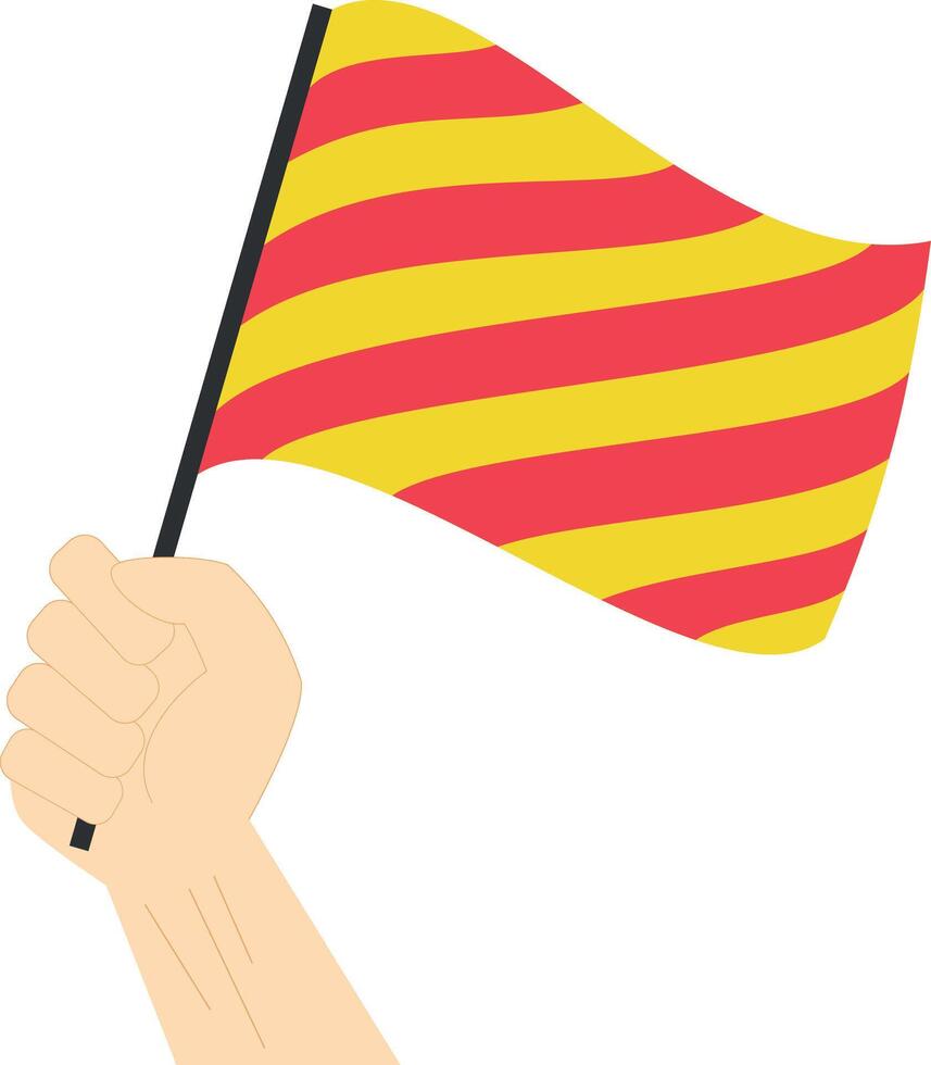 mão segurando e Aumentar a marítimo bandeira para representar a carta y ilustração vetor