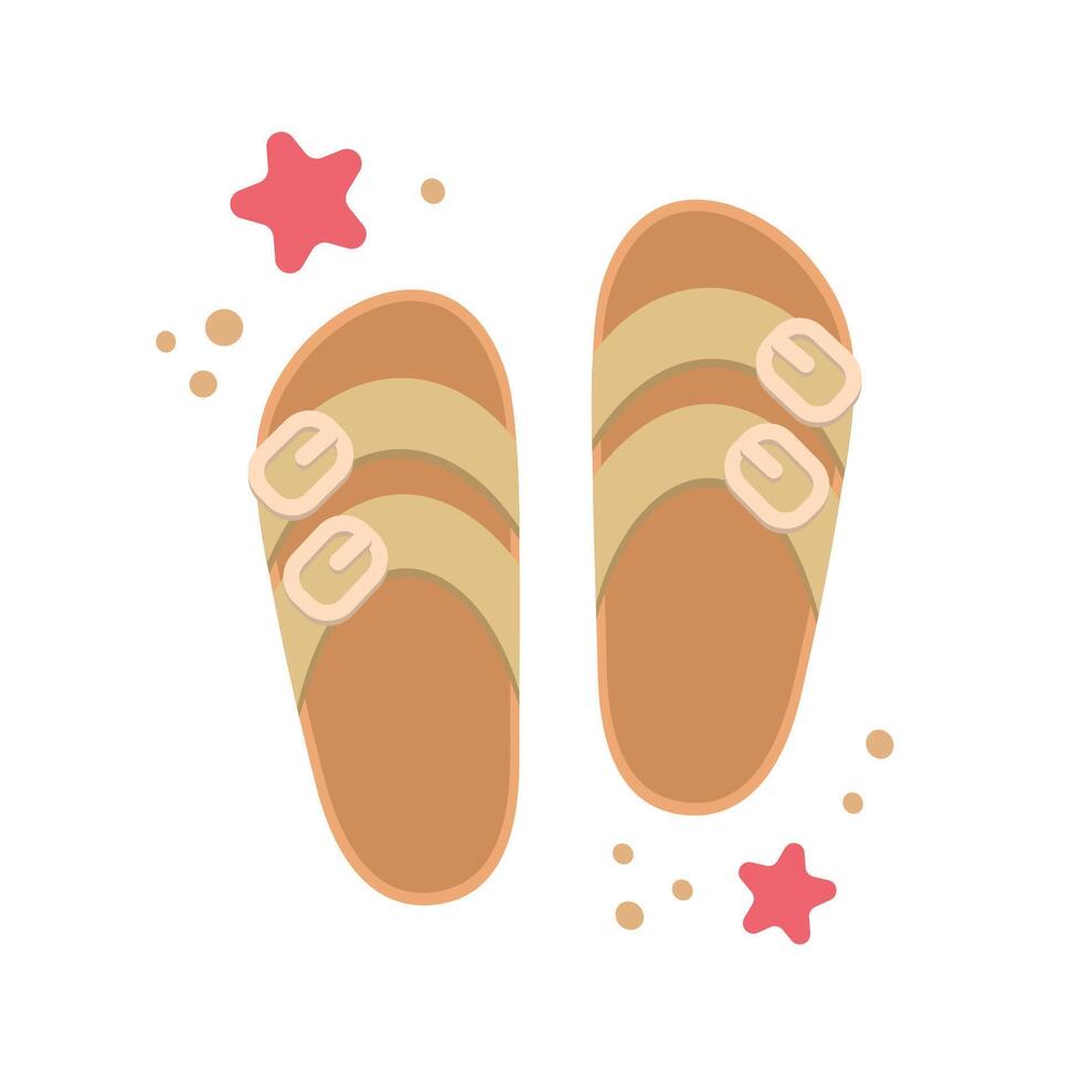 giro flops ícone com estrelas do mar. fofa colorida sapatos para verão Projeto. de praia período de férias conceito. desenho animado ilustração isolado em branco. plano Projeto. vetor