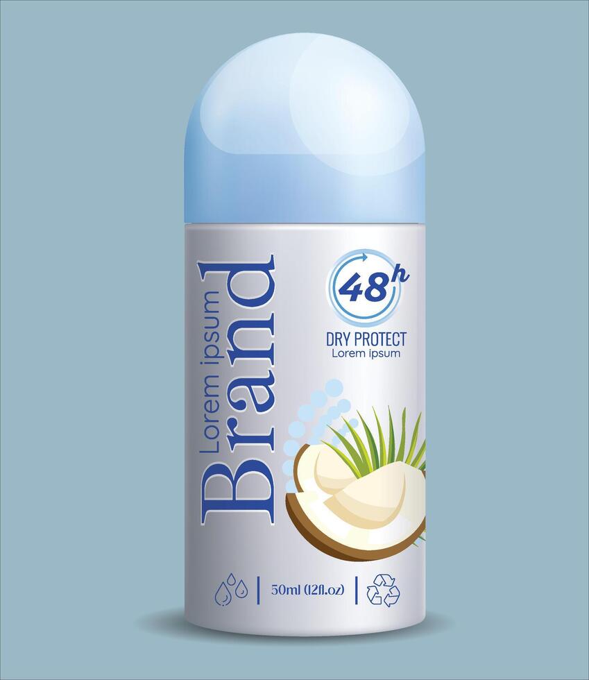 roll-on corpo antiperspirante Desodorante garrafa, 3d. a garrafa é branco e fechadas com uma parafuso boné. realista brincar. vetor