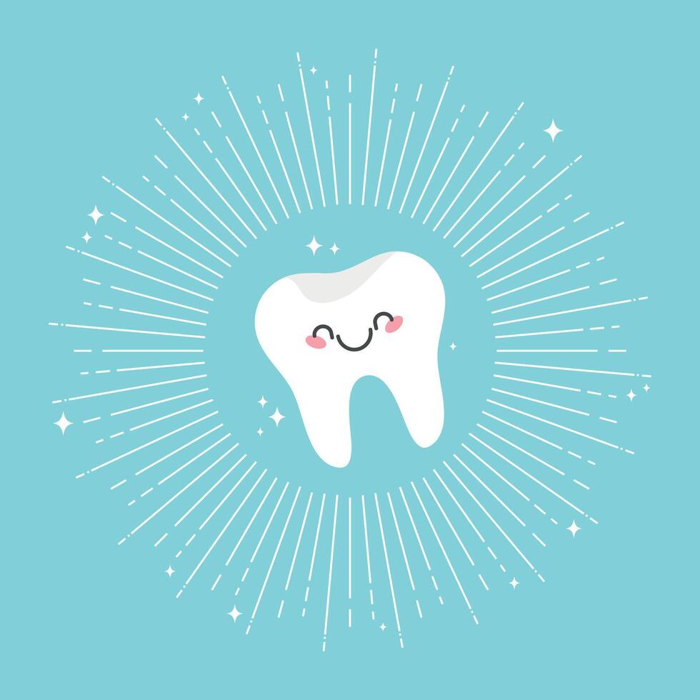 brilhante desenho animado dente. saudável e feliz dente. fofa sorridente dente fundo. ilustração vetor