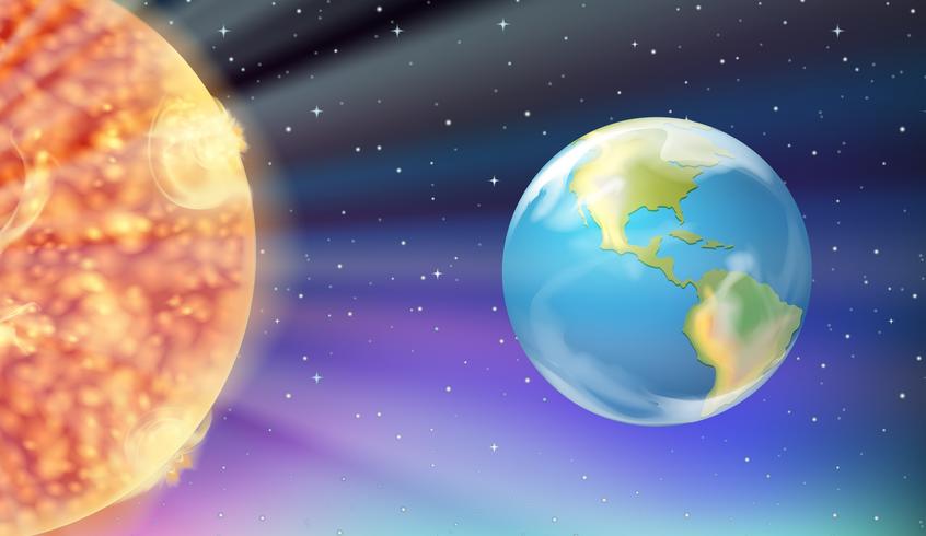 Terra e o Sol na galáxia vetor