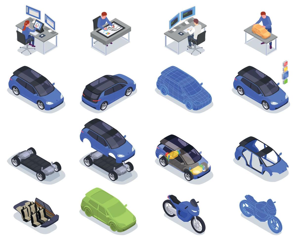 conjunto de ícones de designer de carros vetor