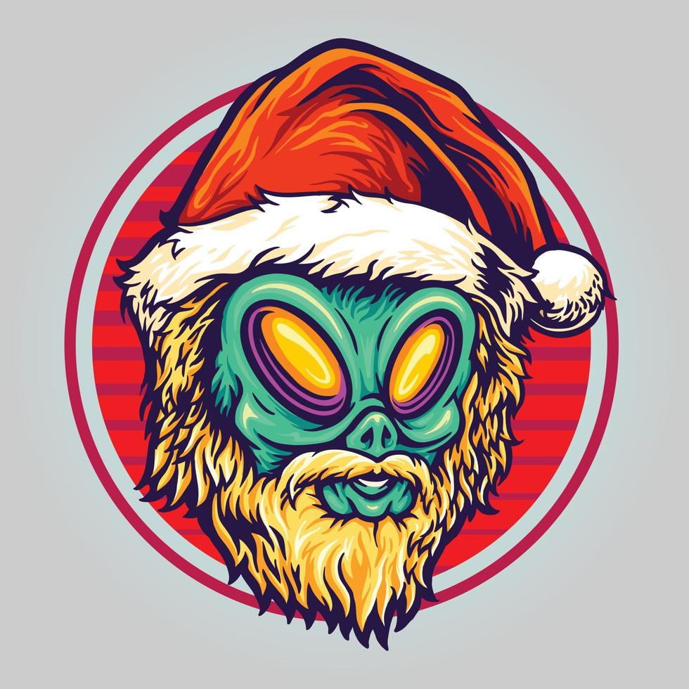 ilustrações do logotipo do alien head santa bigode vetor