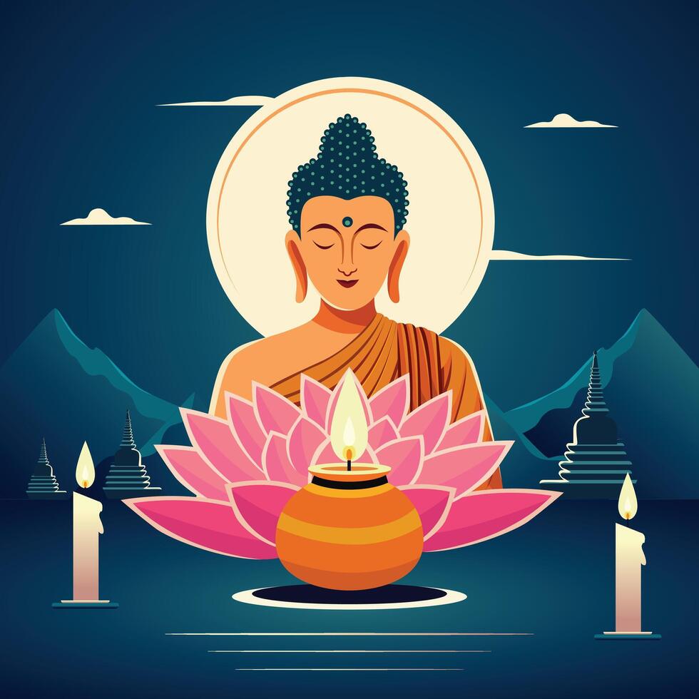 ilustração do Buda purnima. asadha purnima, Buda purnima. vetor