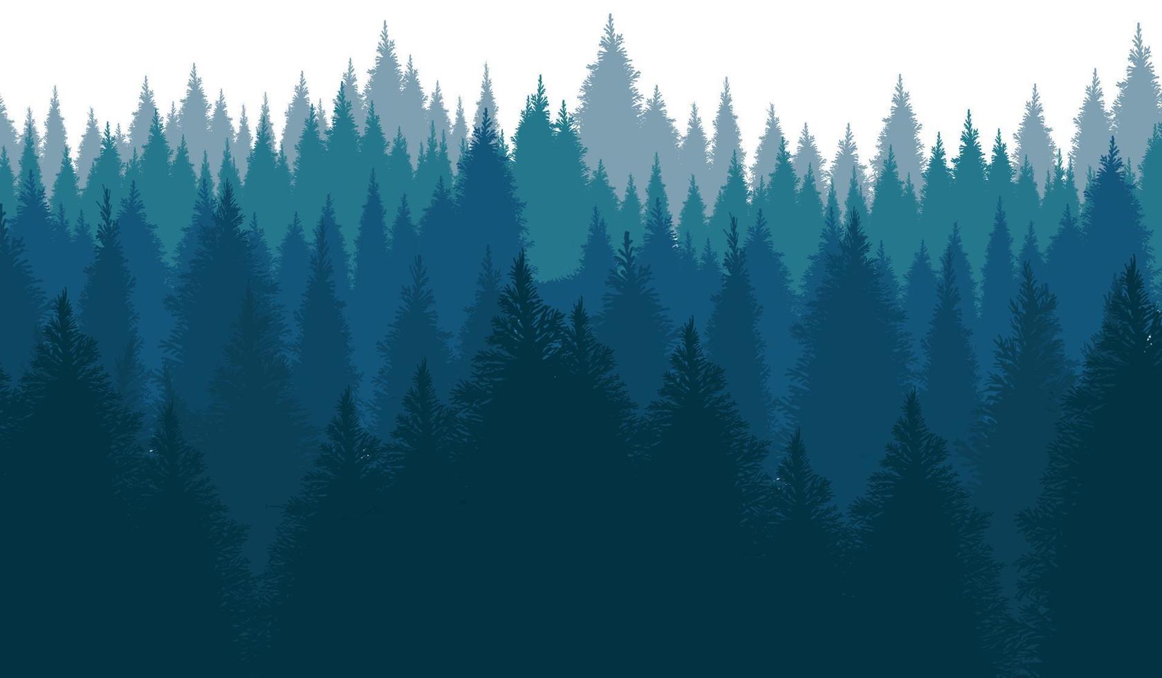 imagem vetorial abstrata da floresta recuando para a distância dos pinheiros. densa floresta montanhas ao fundo. noite em uma floresta. vetor