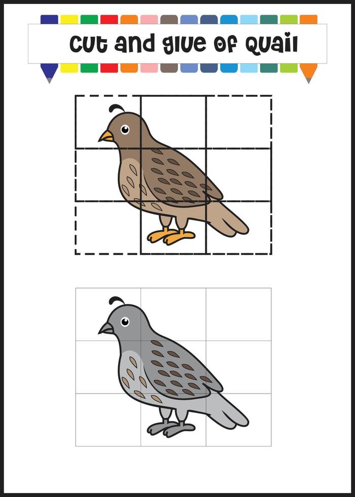 corte e cole a codorna. animal dos desenhos animados. vetor