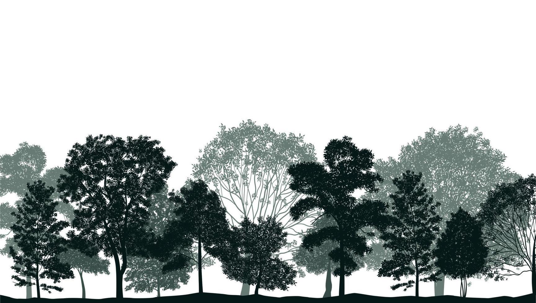 composição de silhuetas monocromáticas de árvores vetor