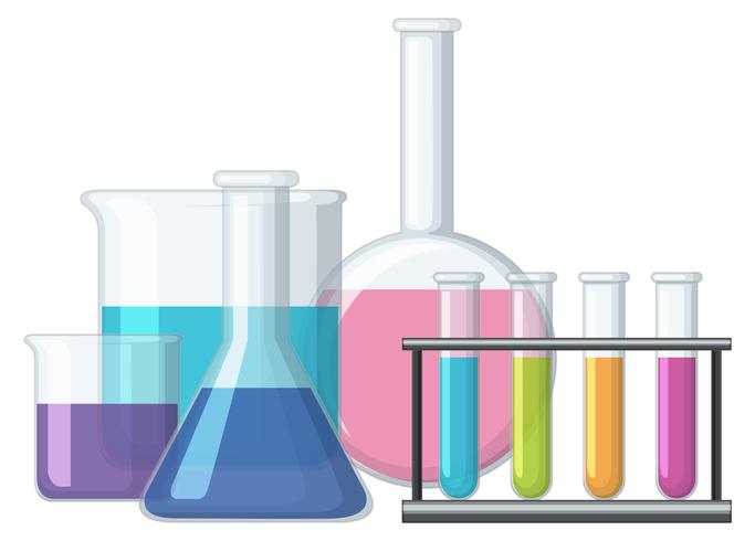 Copos Sciene cheios de produtos químicos vetor