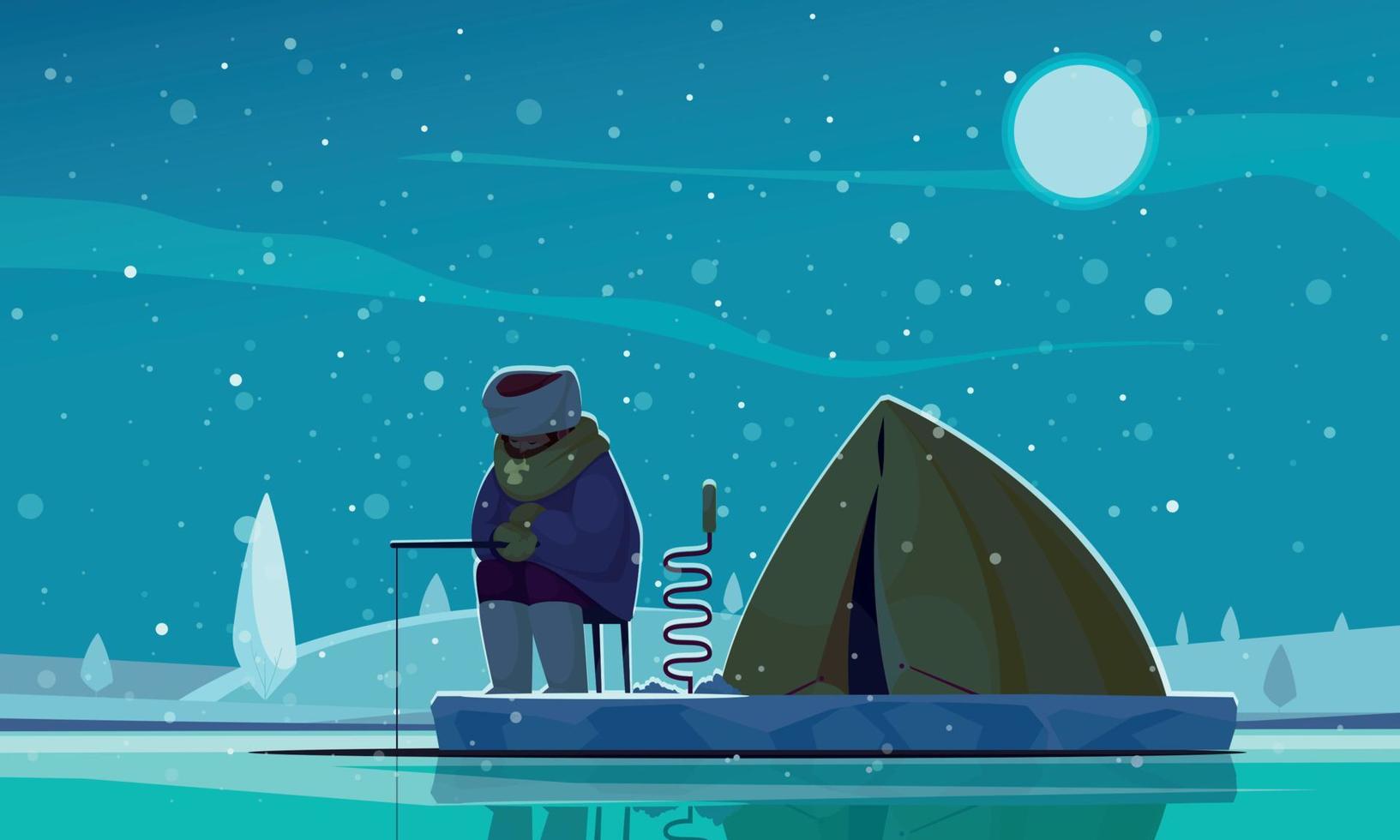 composição de pesca de noite de inverno vetor