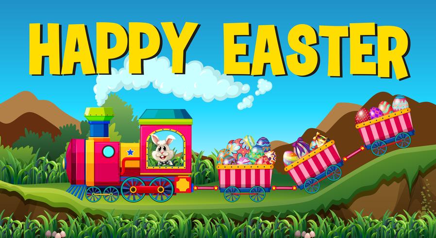 Feliz Páscoa com coelho e ovos no trem vetor