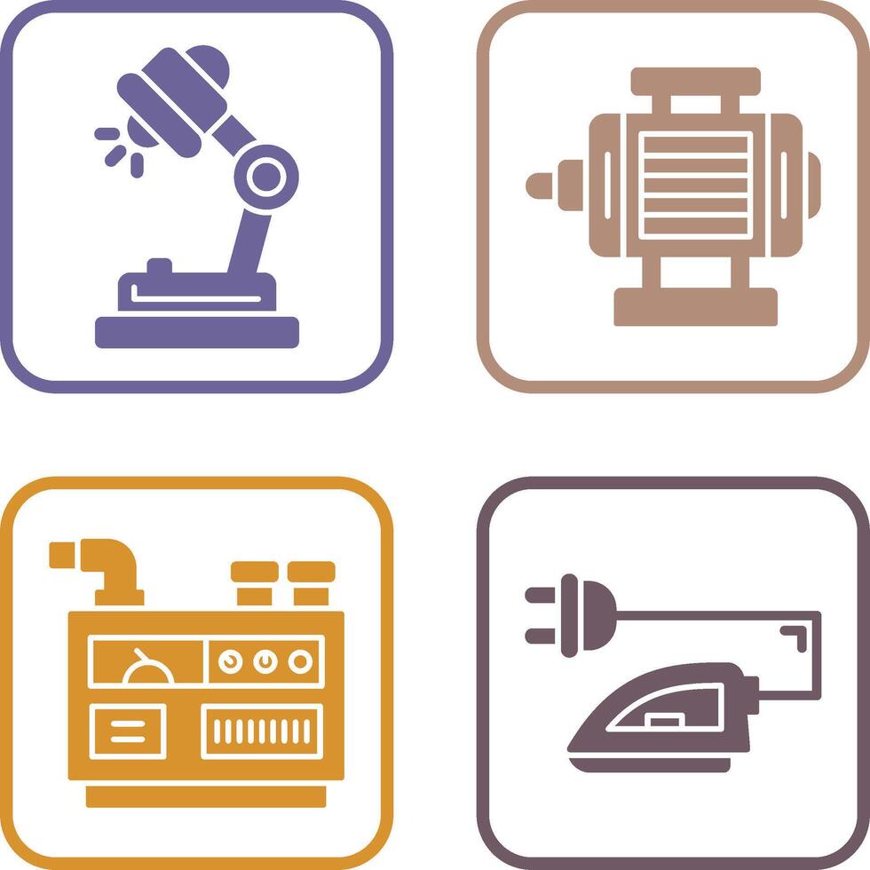 escrivaninha luminária e elétrico motor ícone vetor