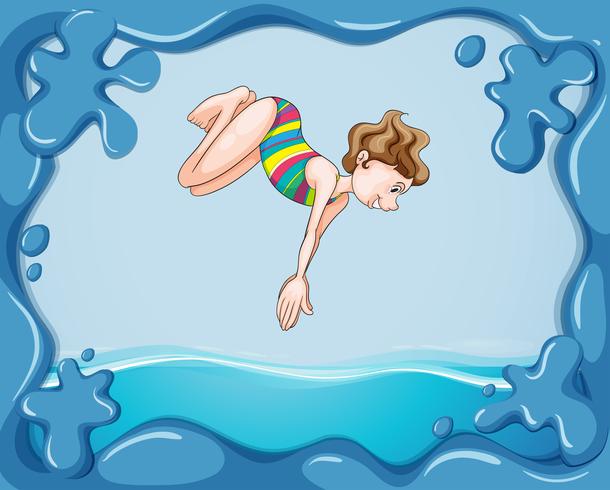 Design de moldura com garota mergulhando na água vetor