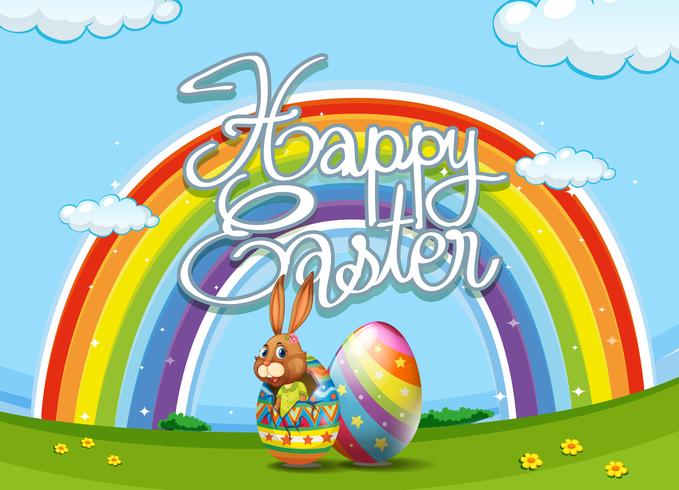 Cartaz de Páscoa feliz com coelho e ovo vetor