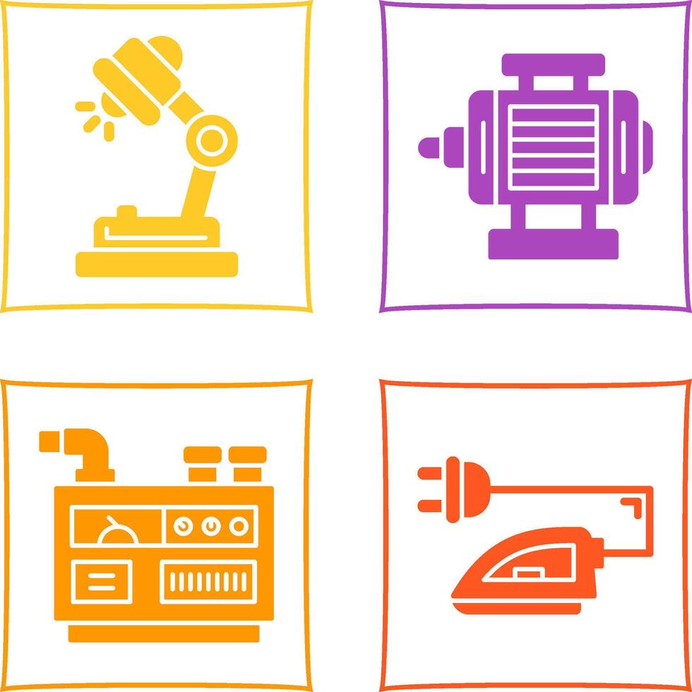 escrivaninha luminária e elétrico motor ícone vetor