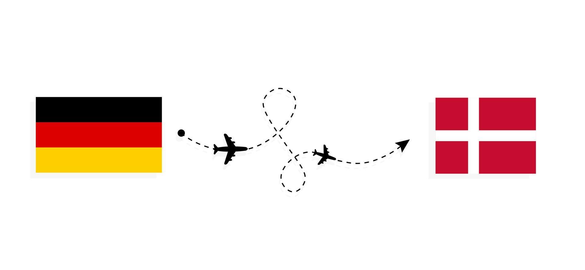 voo e viagem da Alemanha para a Dinamarca pelo conceito de viagem de avião de passageiros vetor