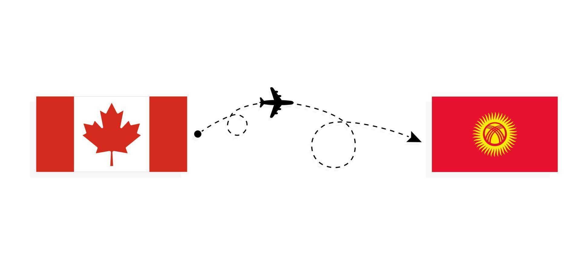 voo e viagem do Canadá para o Quirguistão pelo conceito de viagem de avião de passageiros vetor