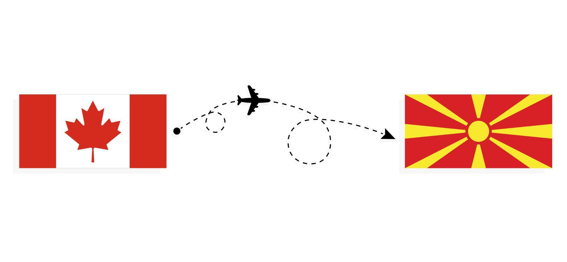 voo e viagem do Canadá para a Macedônia pelo conceito de viagem de avião de passageiros vetor