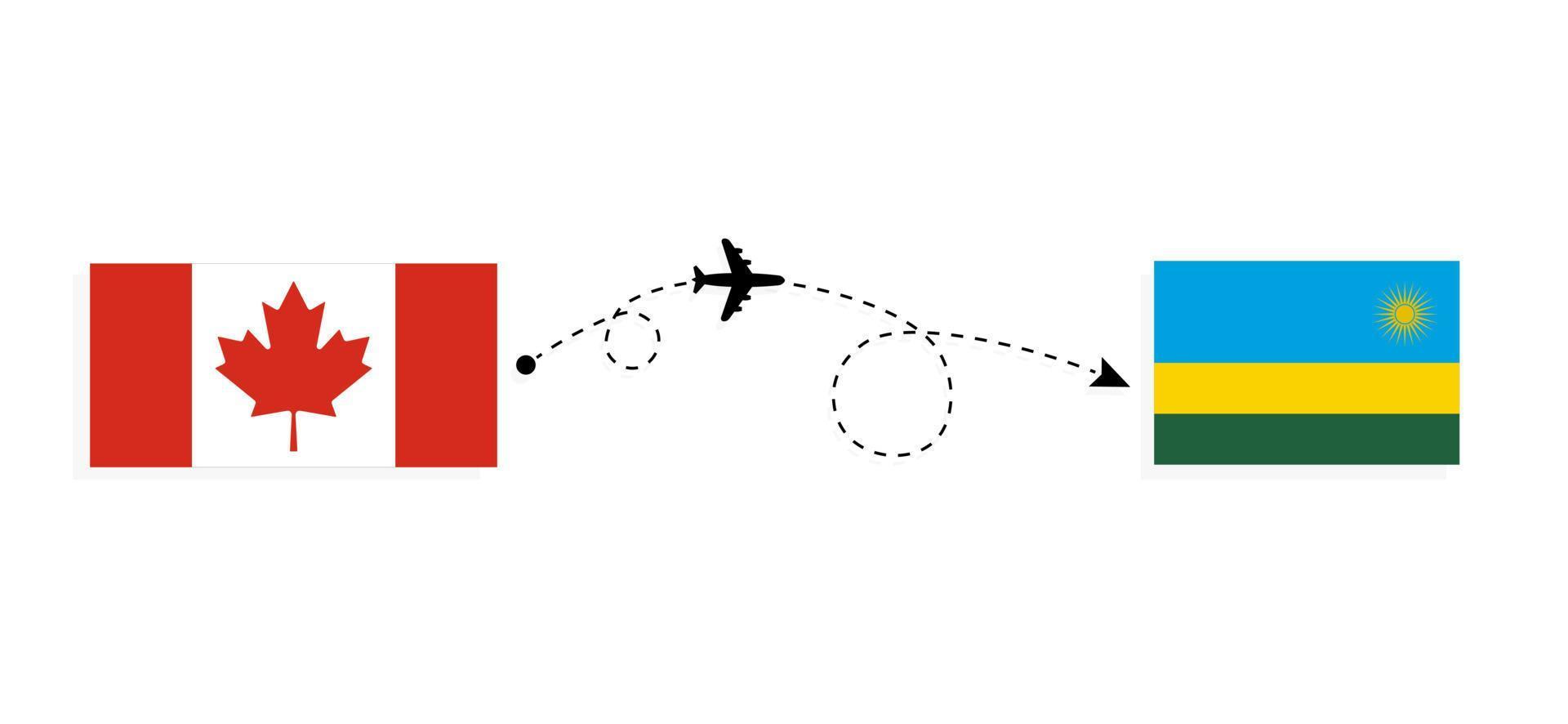 voo e viagens do Canadá para Ruanda pelo conceito de viagens de avião de passageiros vetor