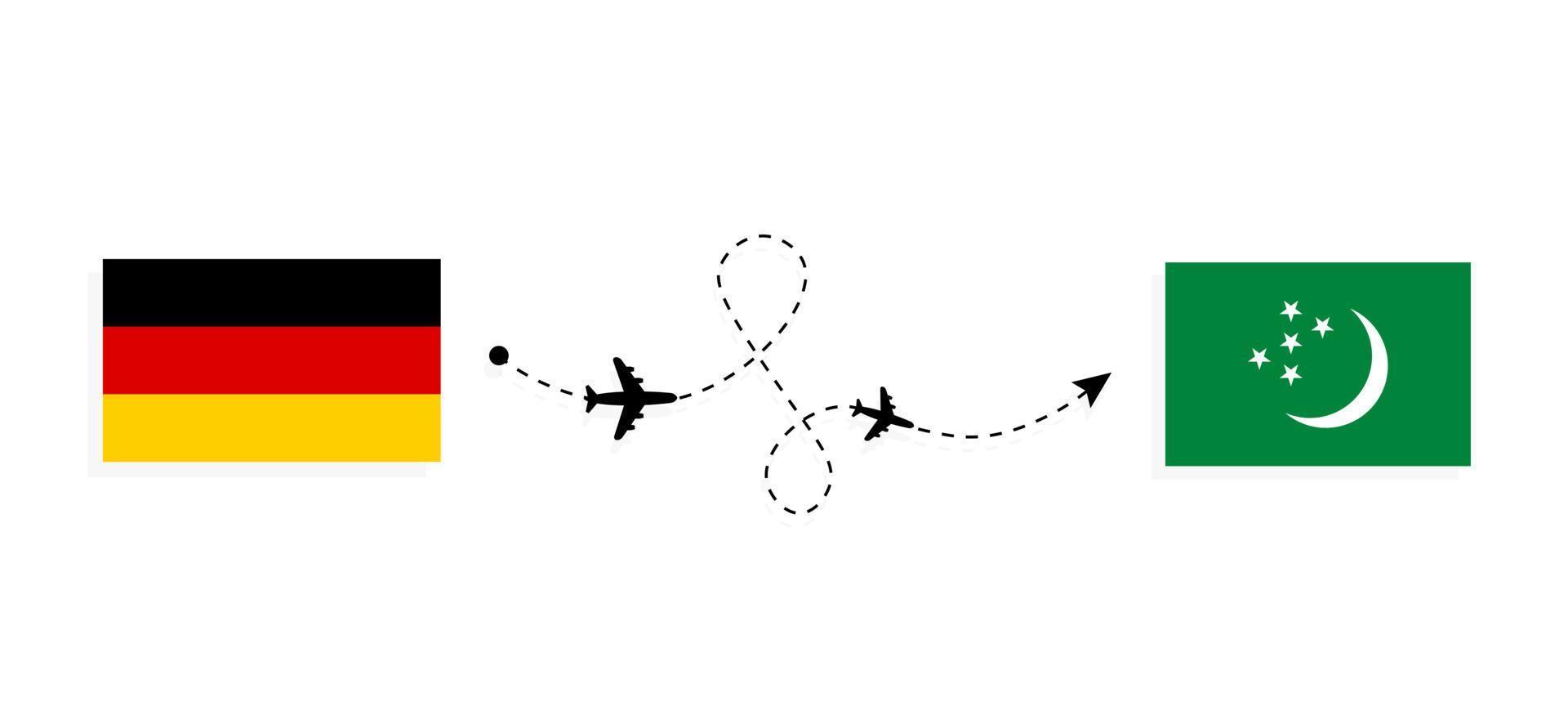 voo e viagem da Alemanha para o Turcomenistão pelo conceito de viagem de avião de passageiros vetor