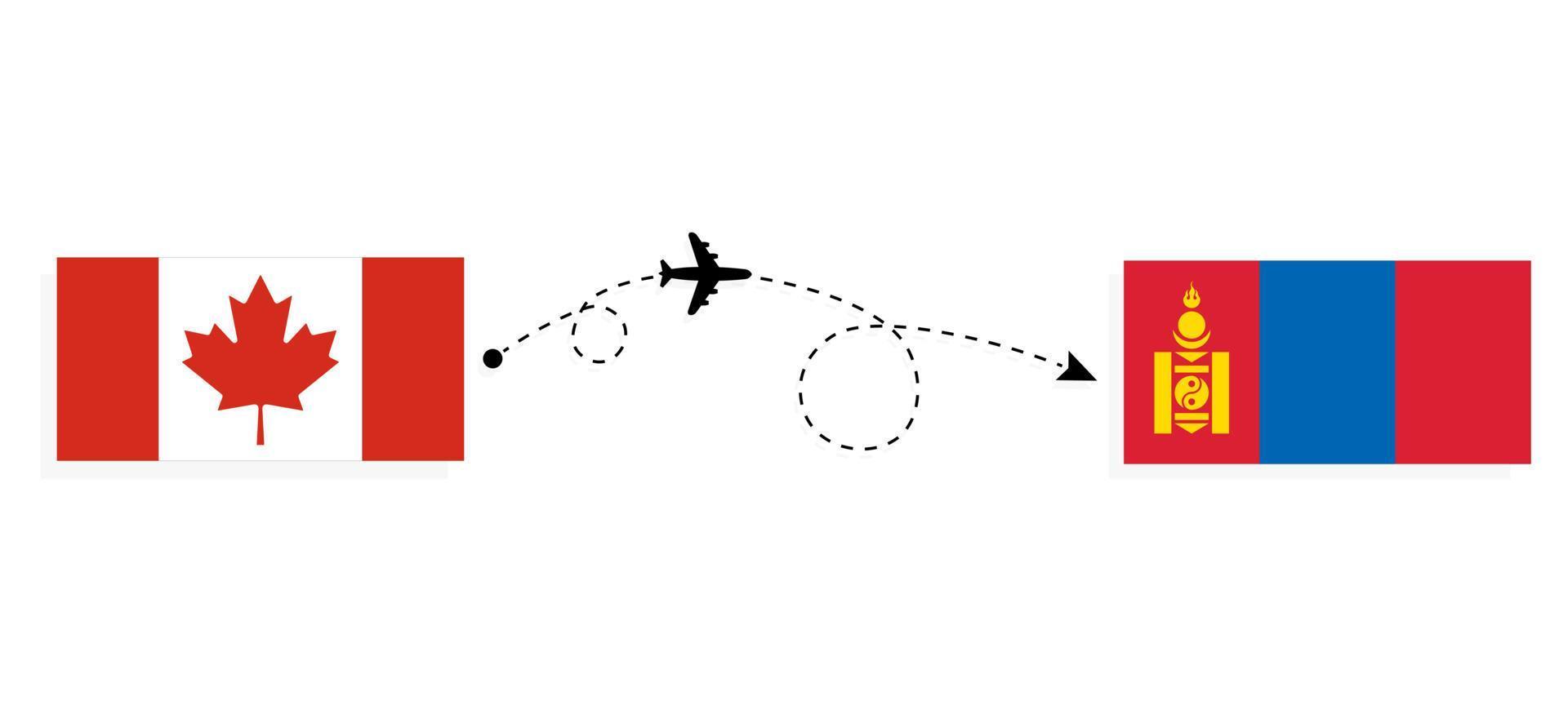 voo e viagem do Canadá para a Mongólia pelo conceito de viagem de avião de passageiros vetor