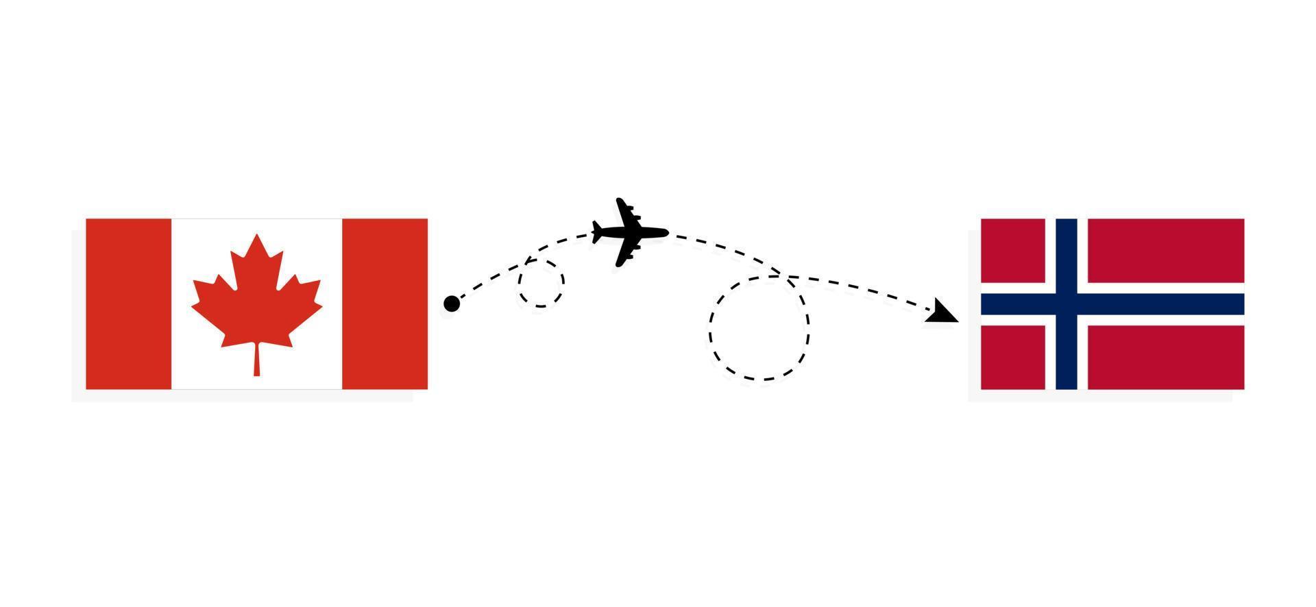 voo e viagens do Canadá para a Noruega pelo conceito de viagens de avião de passageiros vetor