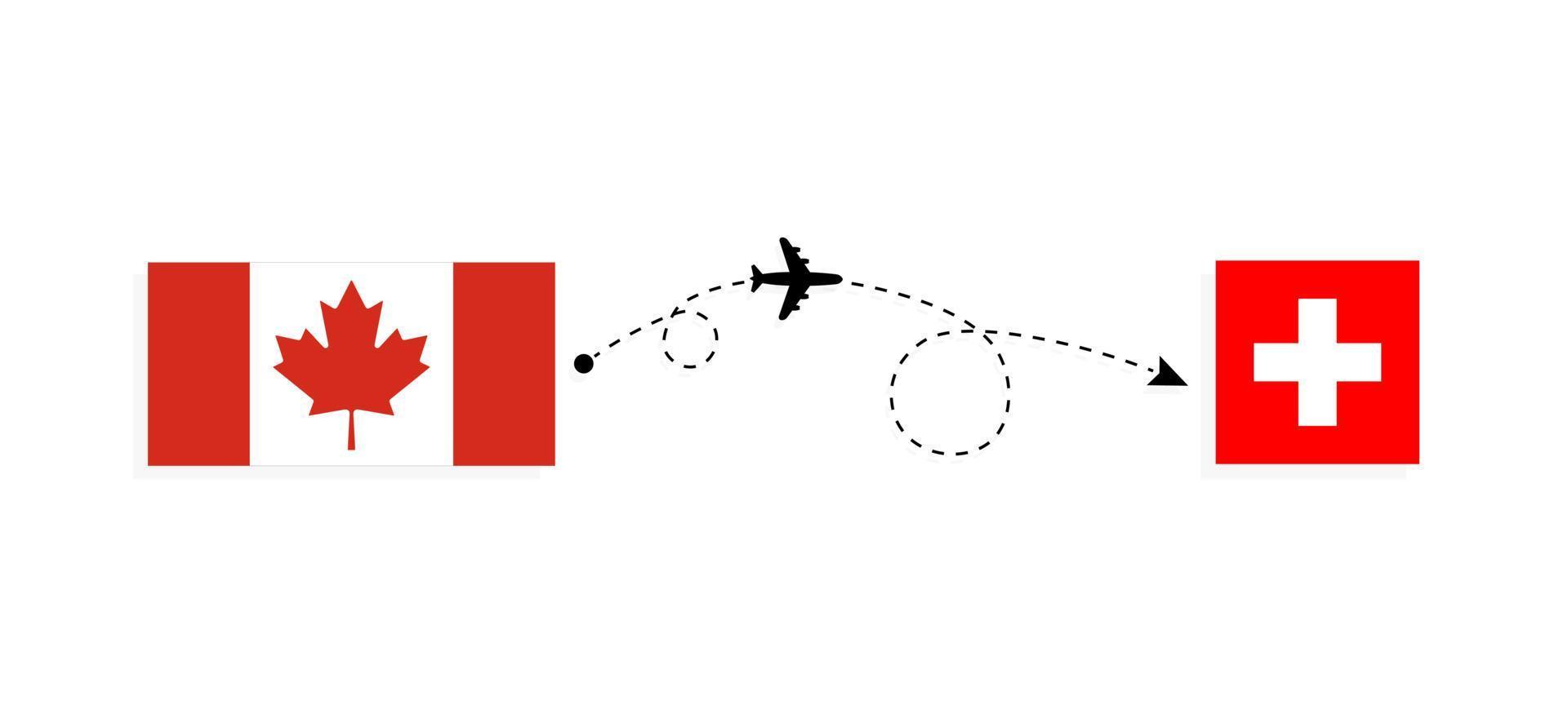 voo e viagens do Canadá para a Suíça pelo conceito de viagens de avião de passageiros vetor