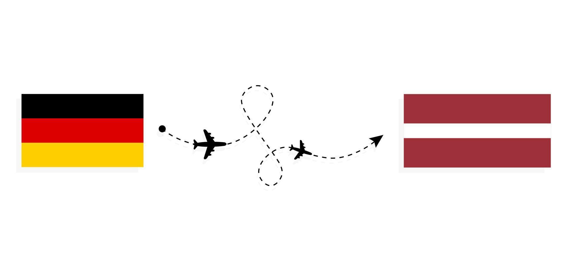 voo e viagem da Alemanha para a Letônia pelo conceito de viagem de avião de passageiros vetor