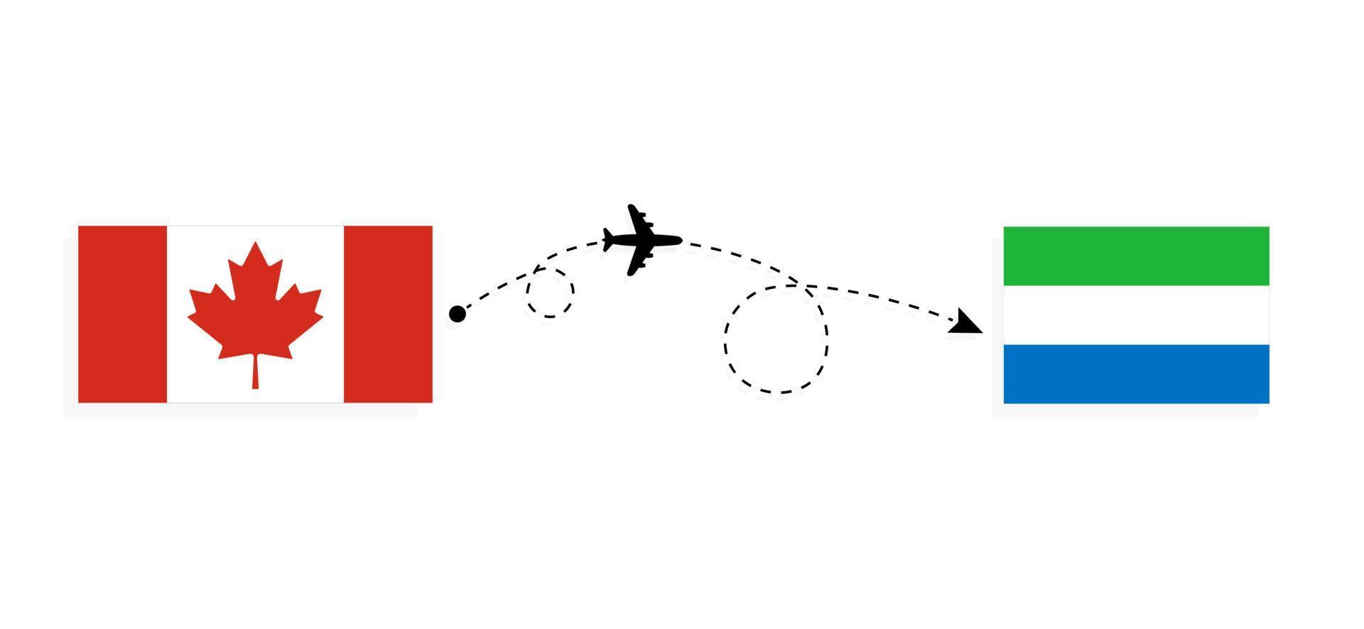 voo e viagem do Canadá para Serra Leoa pelo conceito de viagem de avião de passageiros vetor