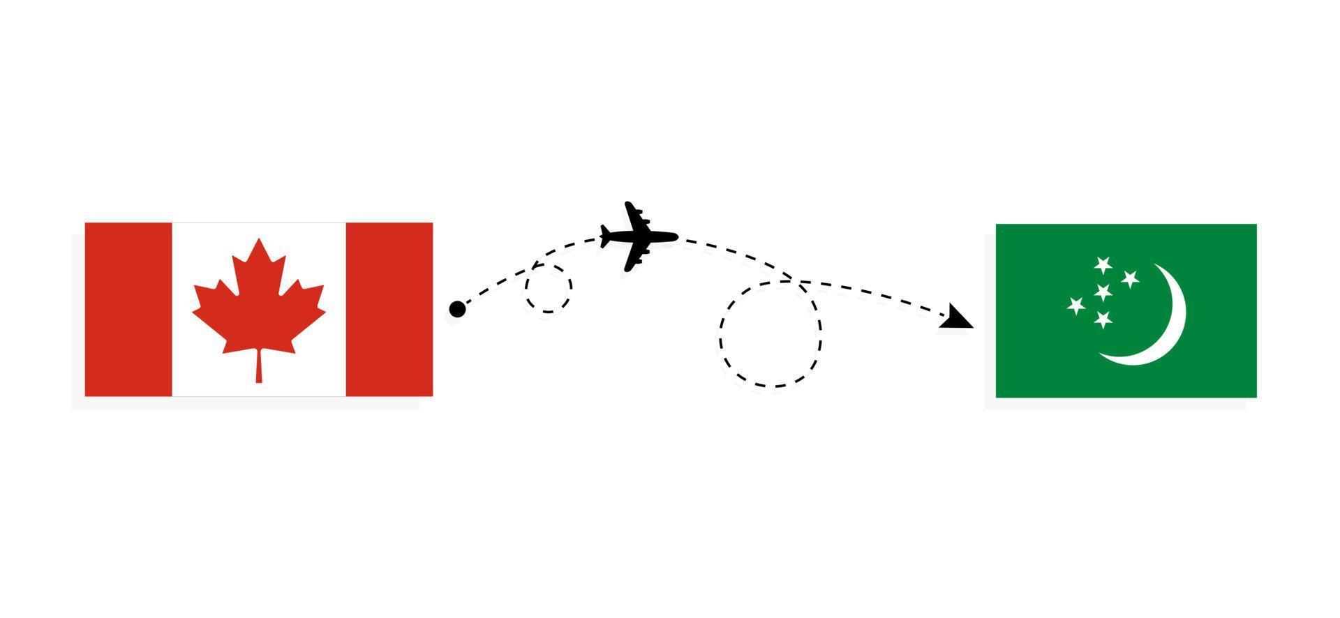 voo e viagem do Canadá para o Turcomenistão pelo conceito de viagem de avião de passageiros vetor