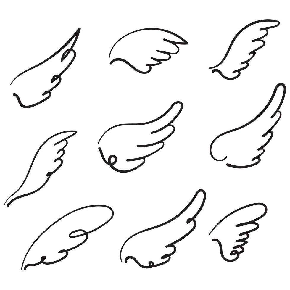 mão desenhada doodle asas de anjo ilustração vetorial de estilo de desenho animado vetor