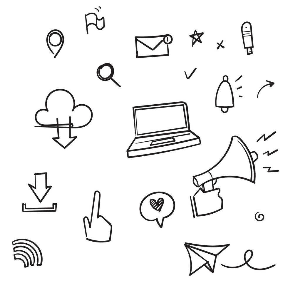 coleção de mídia social ícone desenhado à mão. mídia social vector doodles.vector ilustração para impressão, web, mobile e infográficos. estilo doodle