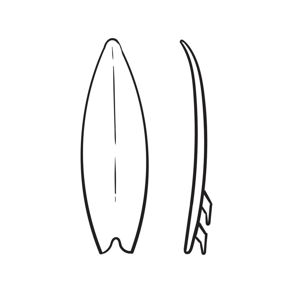 mão desenhada doodle ilustração de prancha de surf com vetor de estilo cartoon