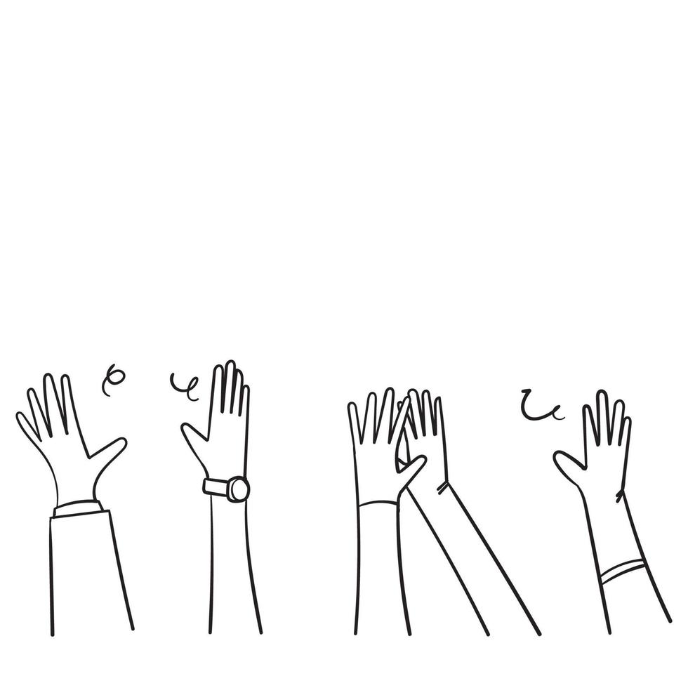 mão desenhada pessoas levantem as mãos aplausos batendo palmas para o voluntário de voto e o conceito de torcida. desenho de vetor de doodle.