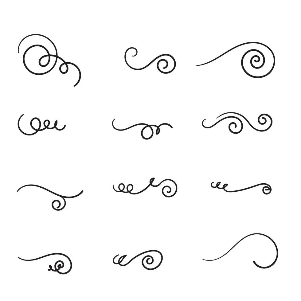 mão desenhada floreios redemoinhos, divisores de texto, elementos de design de decoração de casamento. vetor de estilo doodle