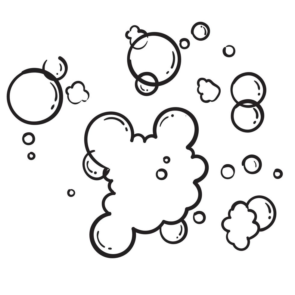 mão desenhada banho espuma de sabão com bolhas isoladas. shampoo e sabão espuma espuma estilo doodle vetor