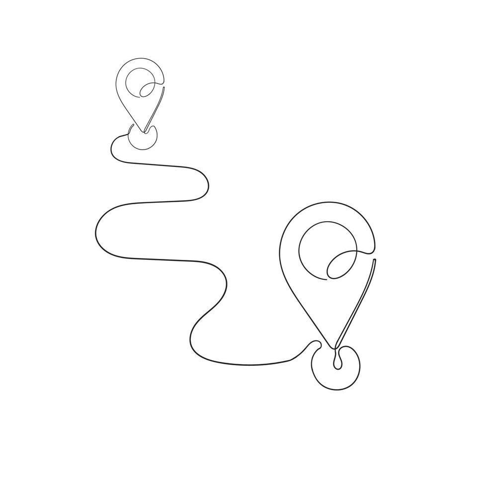 ícone de pino de mapa GPS desenhado à mão isolado em estilo de arte de linha contínua vetor