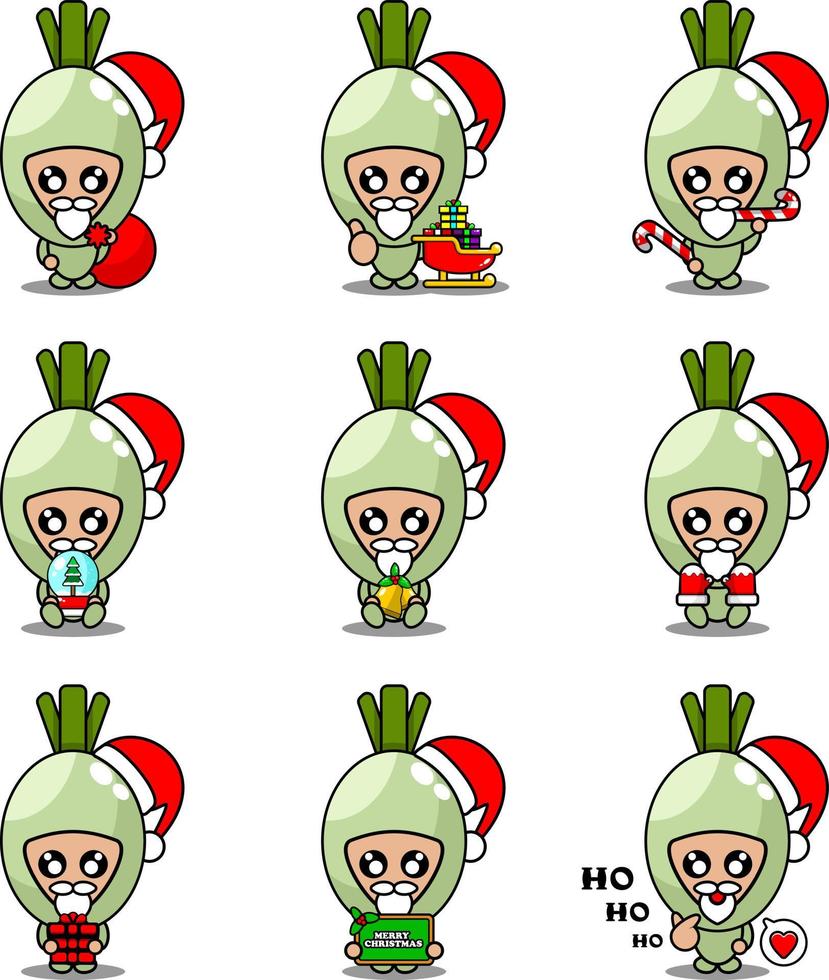 vector cartoon personagem mascote bonito traje vegetal cebolinha conjunto pacote de natal