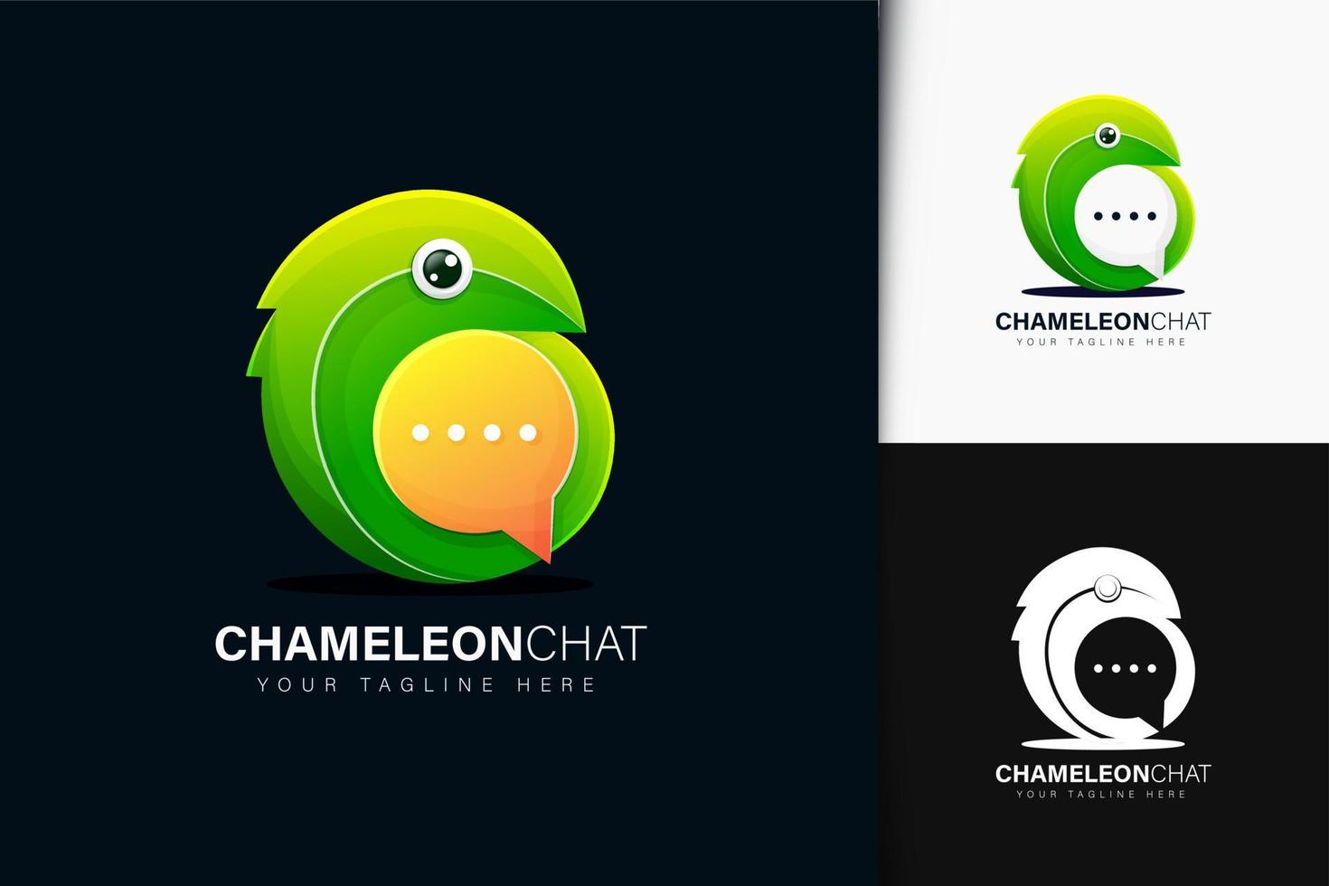 design do logotipo do chat camaleão com gradiente vetor