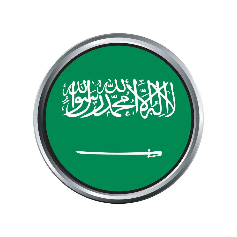 bandeira da arábia saudita com chanfro de moldura cromada em círculo prateado vetor